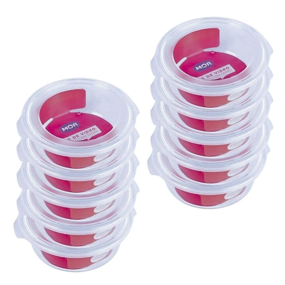 Kit 10 Potes Hermético Marmita de Vidro Redondo 620ml Mor
