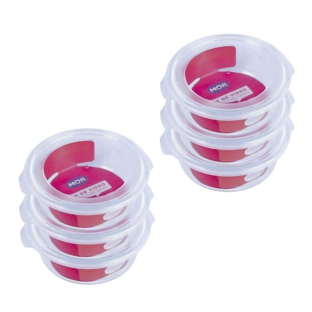 Kit 6 Potes Hermético Marmita de Vidro Redondo 620ml Mor