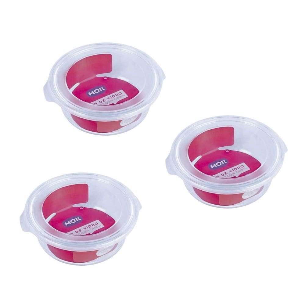 Kit 3 Potes Hermético Marmita de Vidro Redondo 620ml Mor