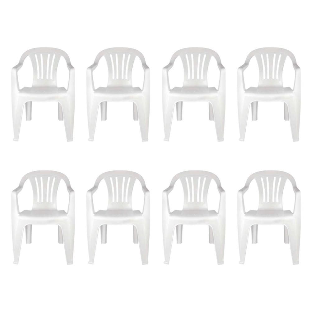 Kit 8 Cadeiras Poltrona Plástica Empilhavel Reforçada Branca 182kg Mor