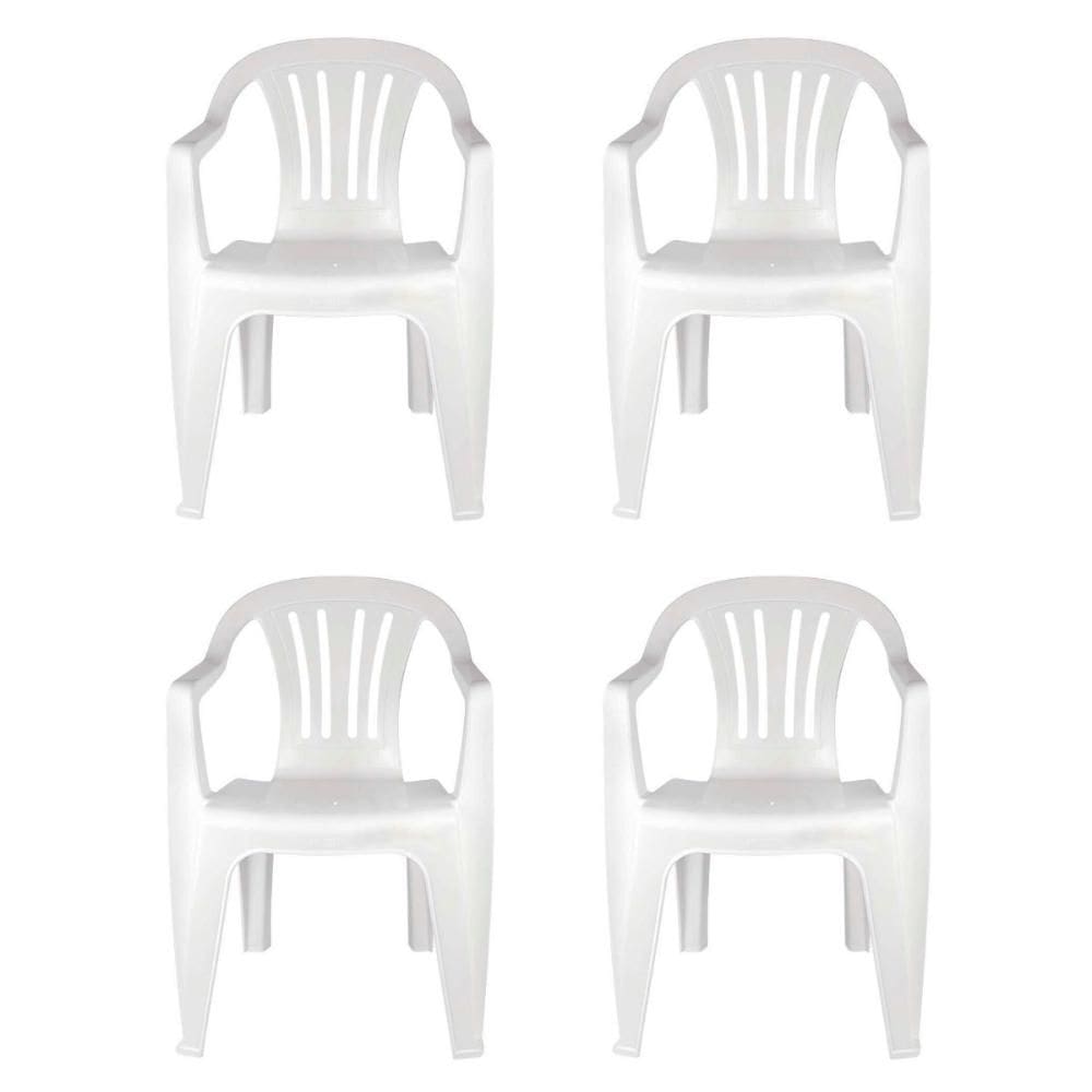 Kit 4 Cadeiras Poltrona Plástica Empilhavel Reforçada Branca 182kg Mor