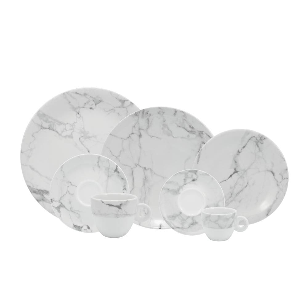 Jogo de Jantar 84 Peças Chá Marmore Porcelana Schmidt