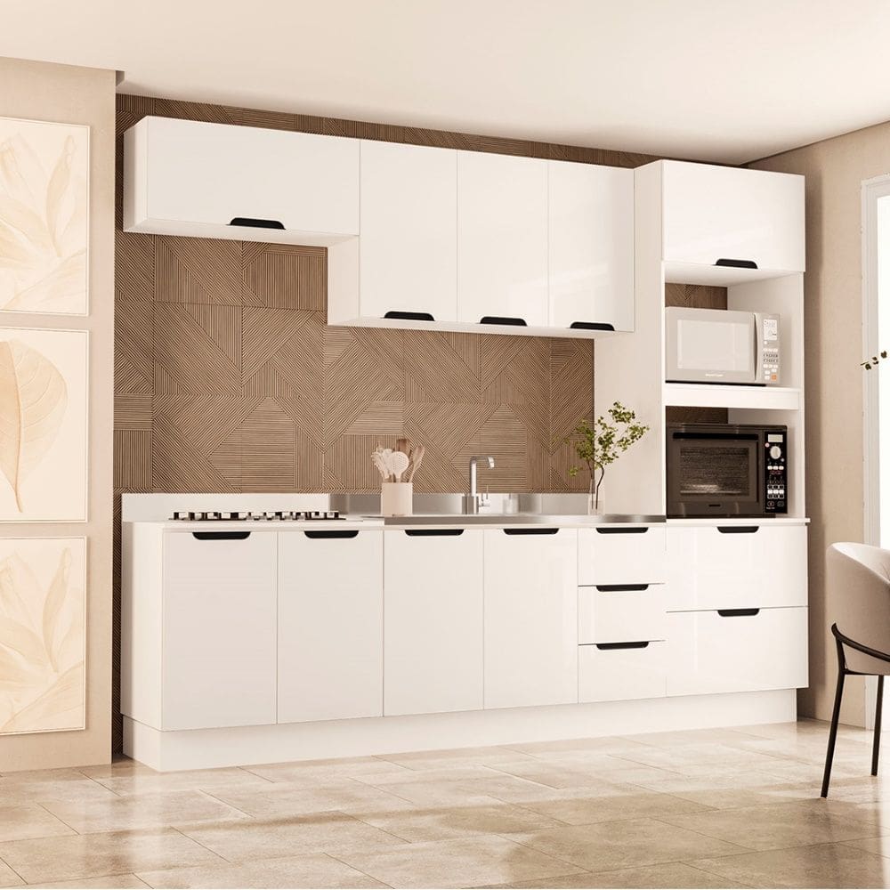 Cozinha Compacta 250061 5 Peças Meena Com Rodapé Branco Politorno Móveis