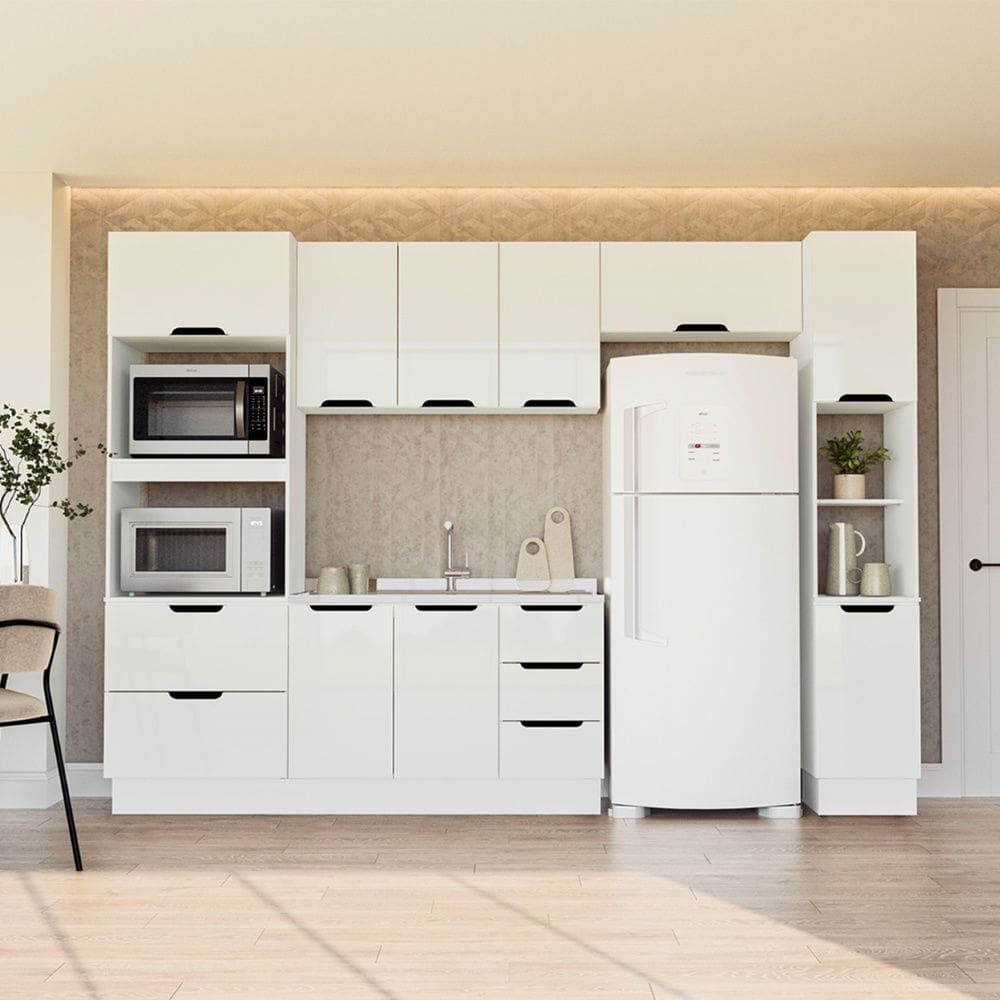 Cozinha Compacta 250062 5 Peças Meena Com Rodapé Branco Politorno Móveis