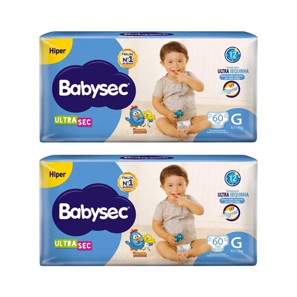 Fralda Descartável Babysec Ultra Tamanho G - 2 Pacotes com 64 Fraldas - Total 128 Tiras