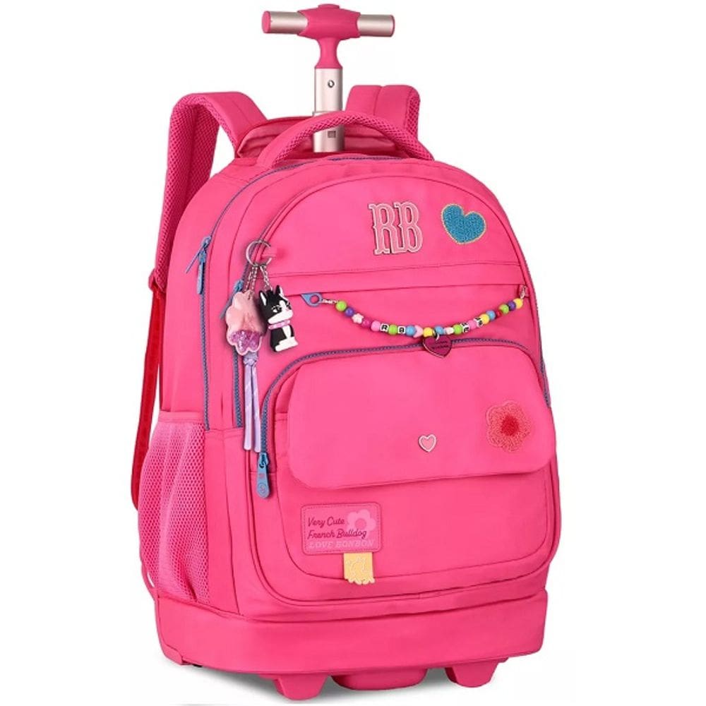 Mochila Escolar de Rodinhas Rebecca Bonbon Miçanga RB24592 Rosa