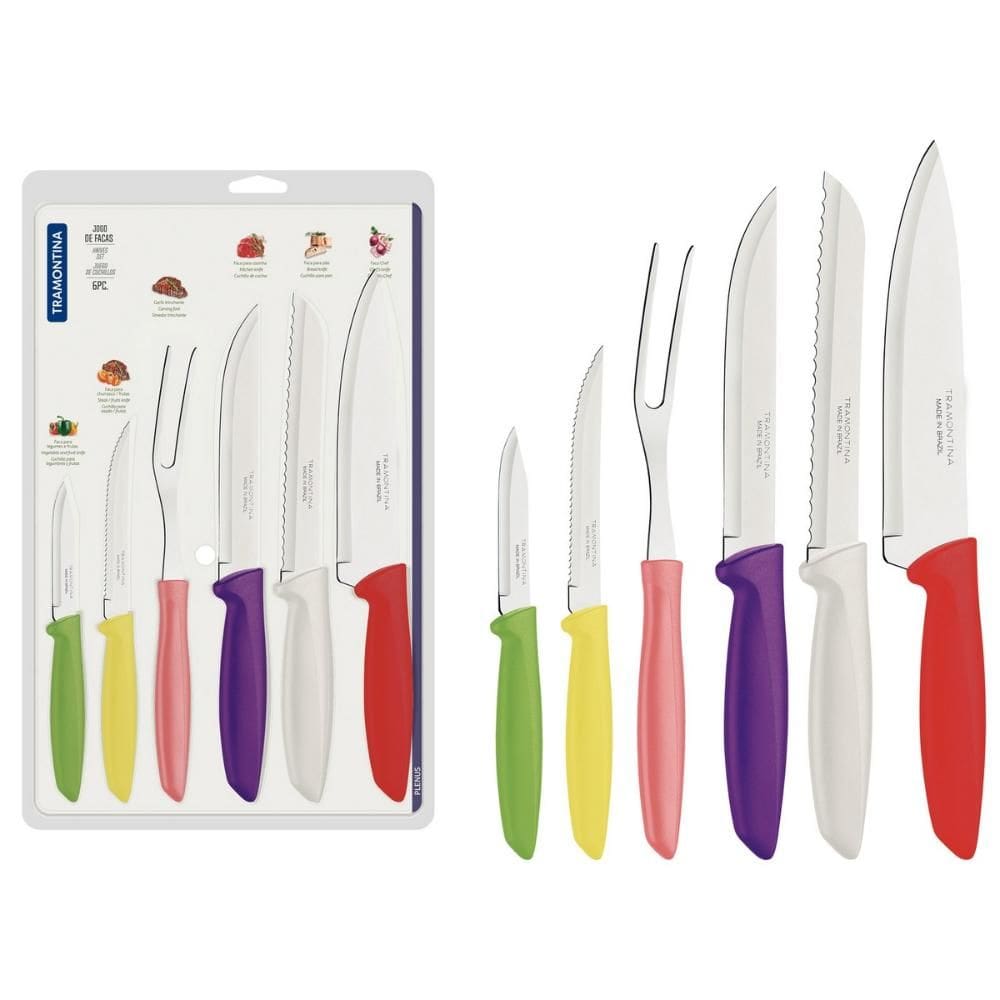 Jogo De Facas Tramontina Plenus Colorido 6 Peças Aço Inox