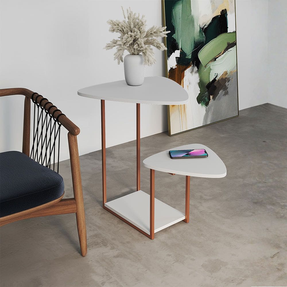 Mesa de Apoio Cibele Ferro Cobre Tampo Esfiha Branco