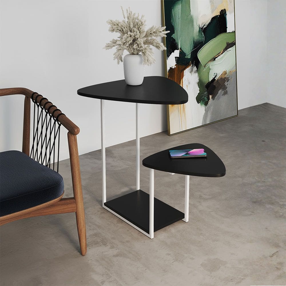 Mesa Auxiliar Cibele Ferro Branco Tampo Preto Esfiha