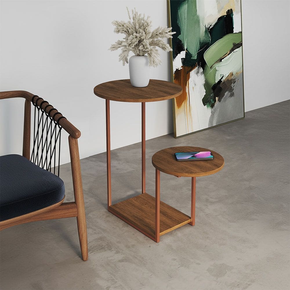 Mesa de Canto Ferro Cobre Freijó Redondo Cibel