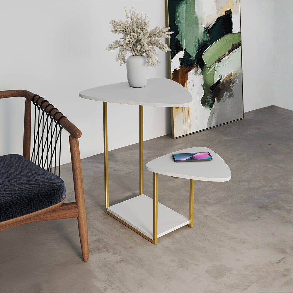 Mesa de Apoio Cibele Dourada Ferro Branco Esfiha