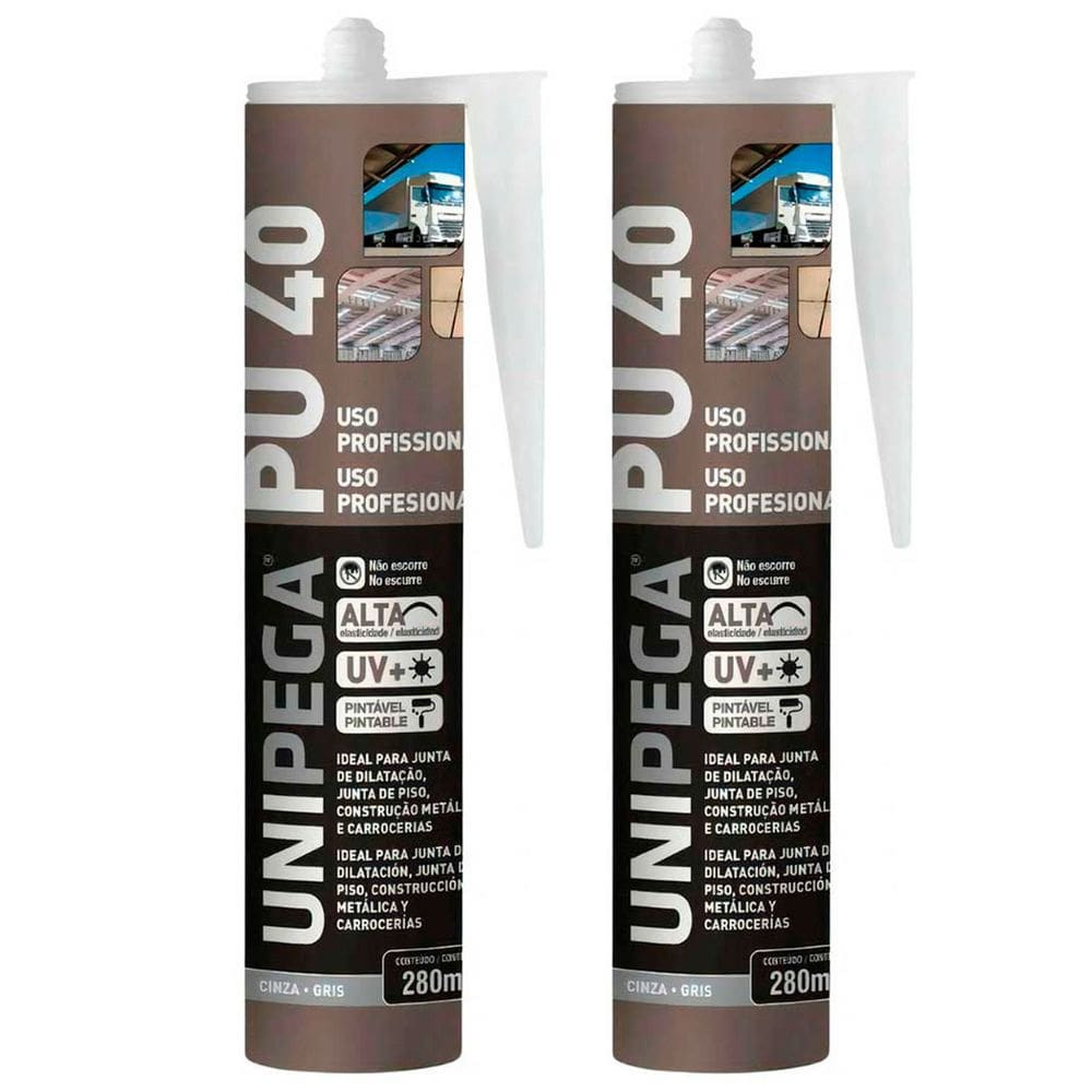 Kit 2 Silicone Pu40 Adesivo Selante Poliuretano Cinza 400g
