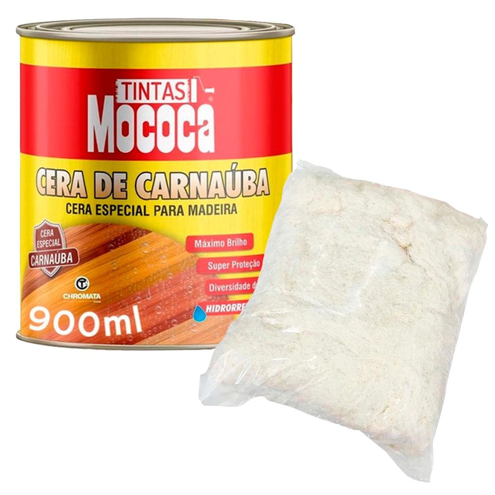 Kit Cera Carnaúba Mococa Incolor 900ml + Estopa Polimento 100g