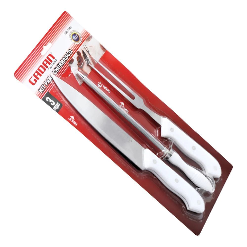 Kit Churrasco C/3 Peças Aço Inox