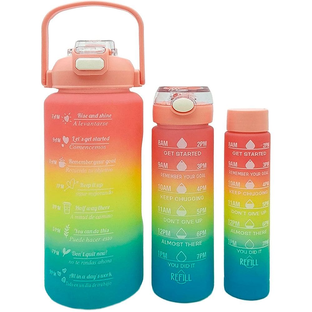 Garrafas Água Frases Treino Academia Kit 3pçs 2L 900ml 300ml