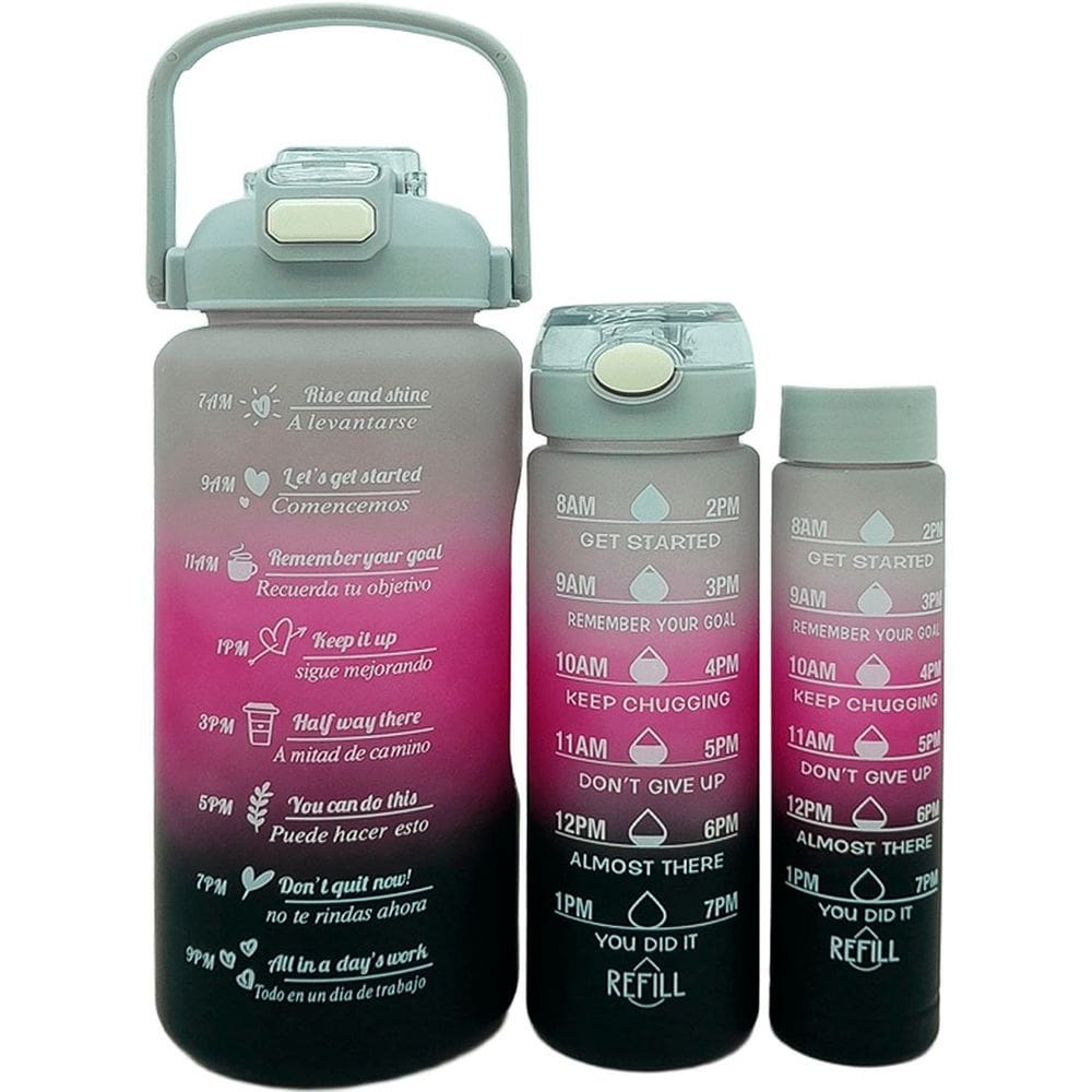 Garrafas Água Frases Treino Academia Kit 3pçs 2L 900ml 300ml