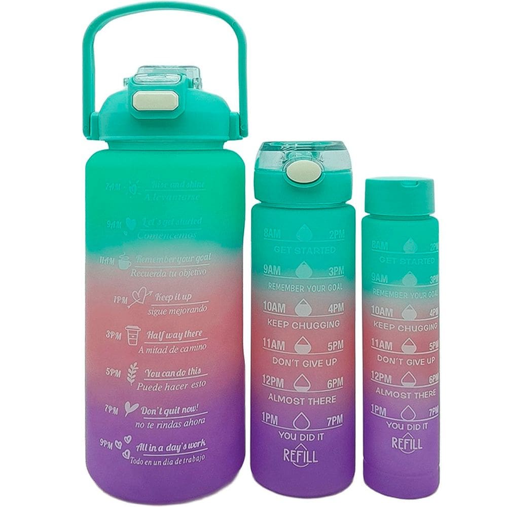 Garrafas Água Frases Treino Academia 2L 900ml 300ml Kit 3pçs
