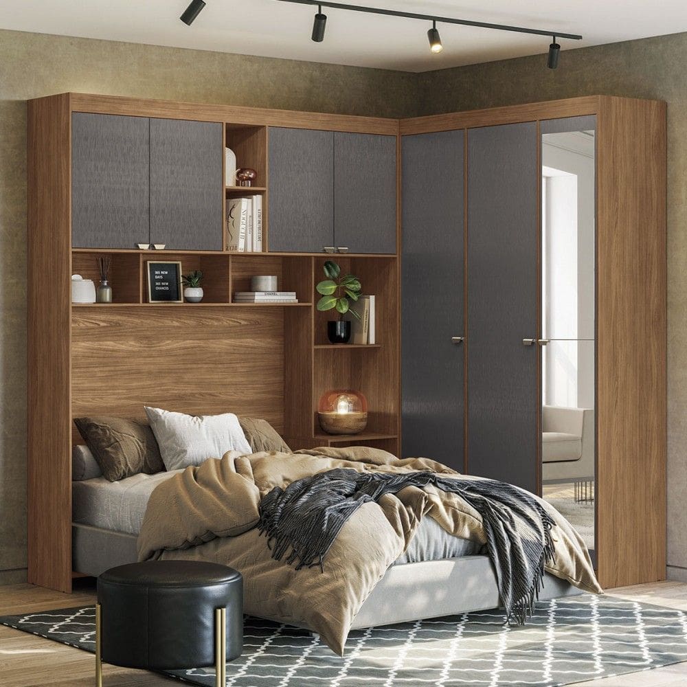 Guarda-Roupa Casal Modulado Toledo 7 Portas 4 Gavetas Jatoba/Grafite com Espelho - Pnr Móveis