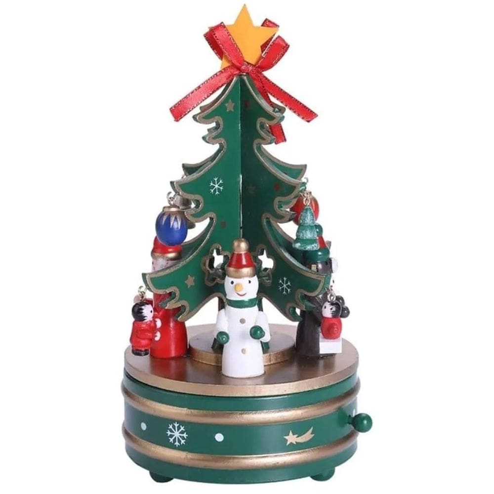 Mini Arvore de Natal Musical Toca e Gira Madeira Enfeite Natalino