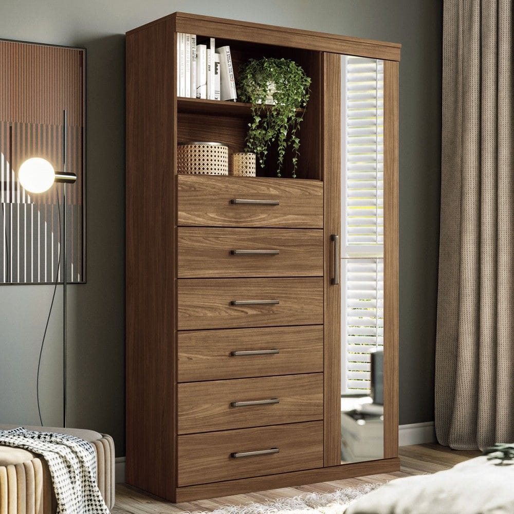 Cômoda Califórnia 1 Porta 6 Gavetas Jatoba - Pnr Móveis