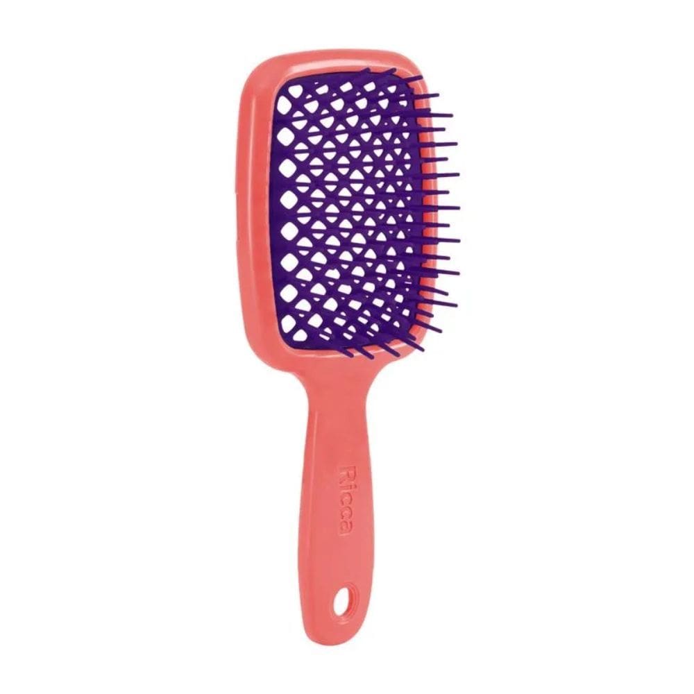 Escova Para Cabelo Ricca Flex Go Mini Coral com Capa Protetora