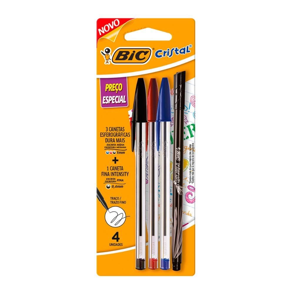 Kit escrita Cristal com 3 unid e 1 caneta Intensity Bic