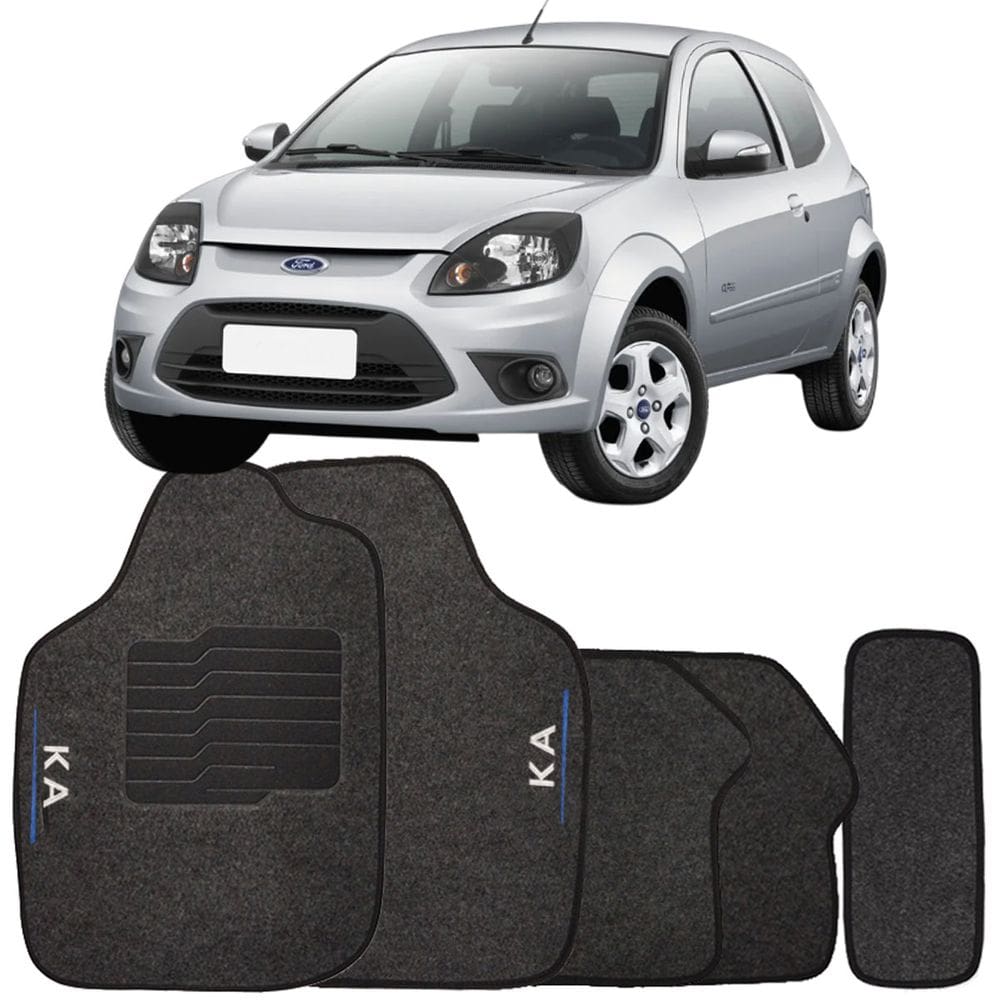 Tapete Carpete Ford Ka 1996 à 2013 Grafite Logo Bordado Jogo 5 Peças Ecotap S3634 Automotivo Soft