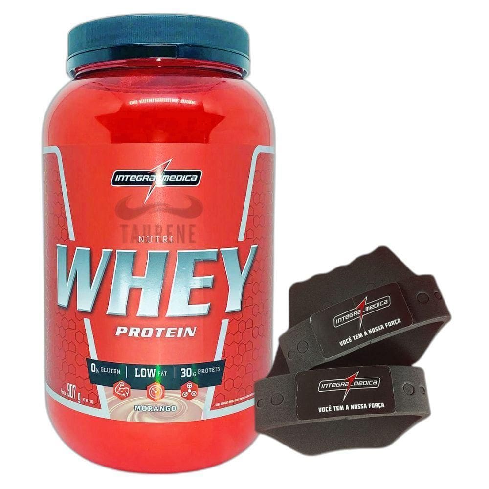 Nutri Whey Isolado Hidro 3W Morango 900G Luva Preto Integral
