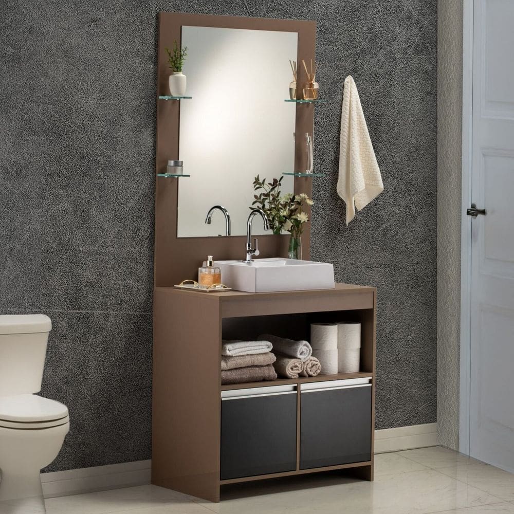 Gabinete e Espelheira Plena Max 100 Cm Bronze/Preto
