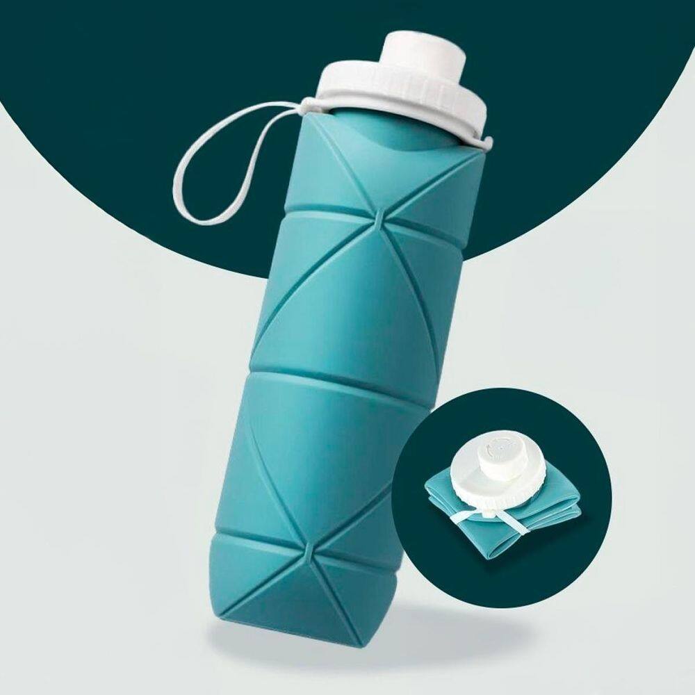 Garrafa Dobrável 600Ml Compacta Ideal Para Escola E Academia