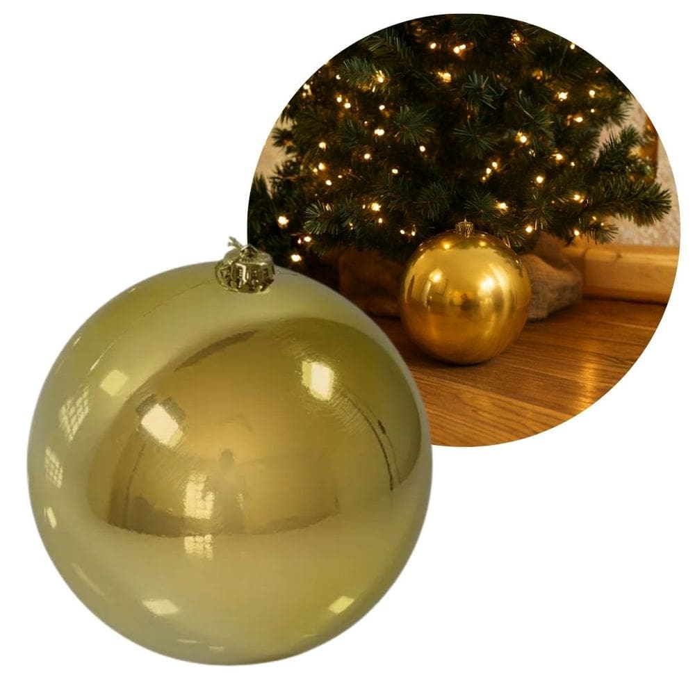 Bola de Natal Gigante Dourada 20cm Tradicional Brilho Espelhado com Cordão para Pendurar