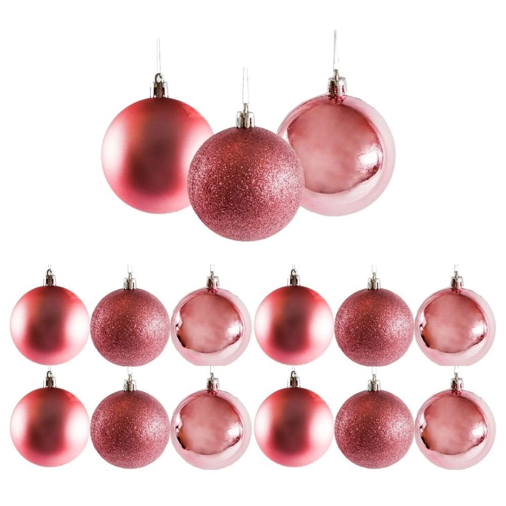 Conjunto 12 Bolas de Natal Rosê Grande Prime Texturas Mistas 10cm Glitter, Brilho e Fosca