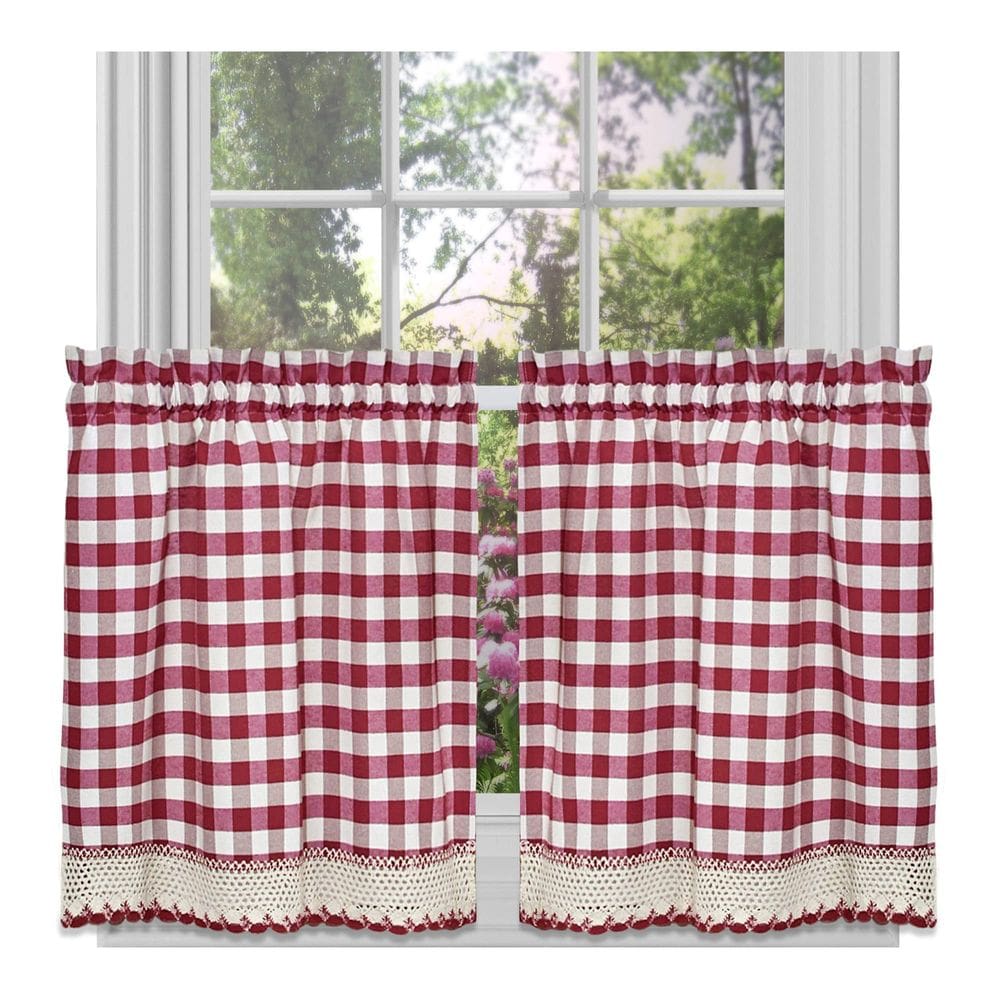 Conjunto de cortinas ACHIM Buffalo Check 147x61 cm Burgundy Ivory