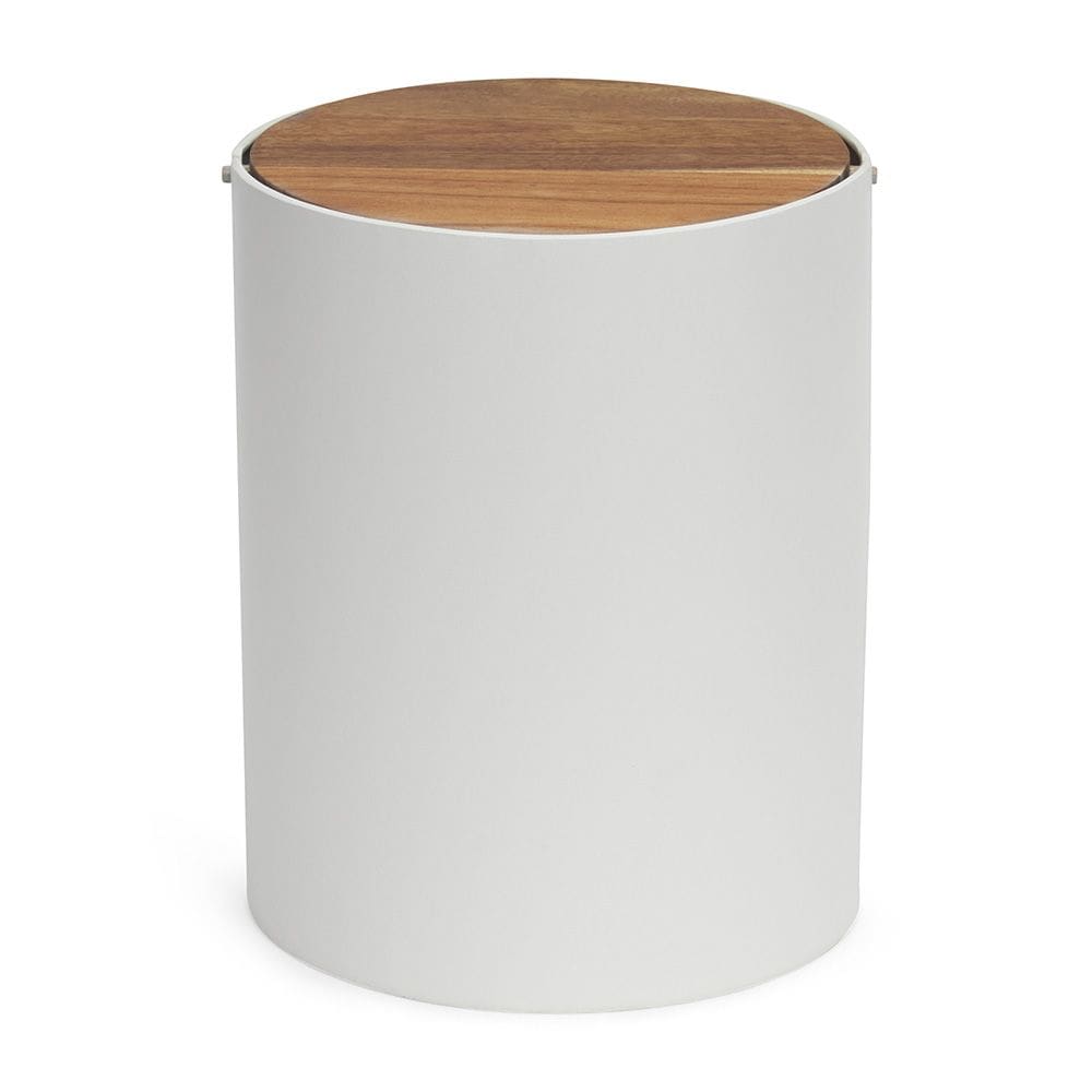 Lixeira em Metal e Madeira Branca 7 Litros 25cm 21291 Mart