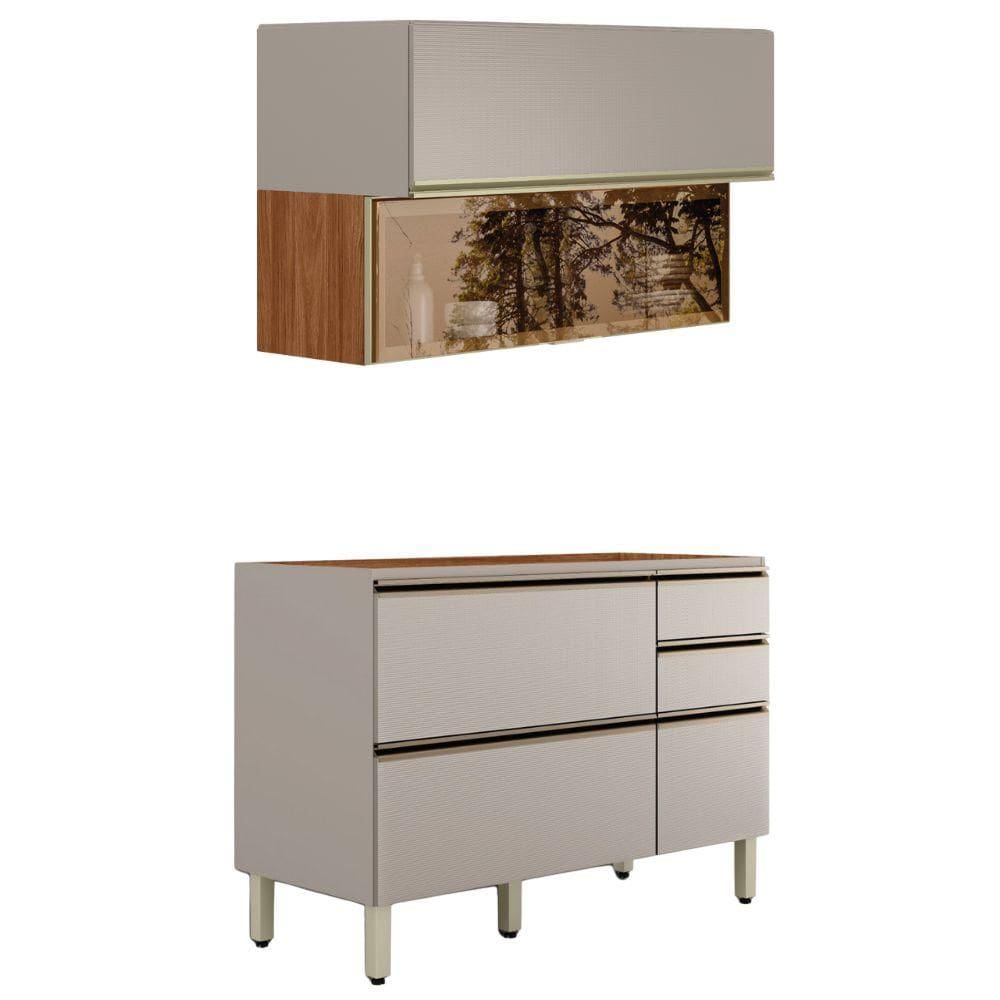 Balcao Pia e Armario Aereo Vidro 120 cm Proenca Demartez