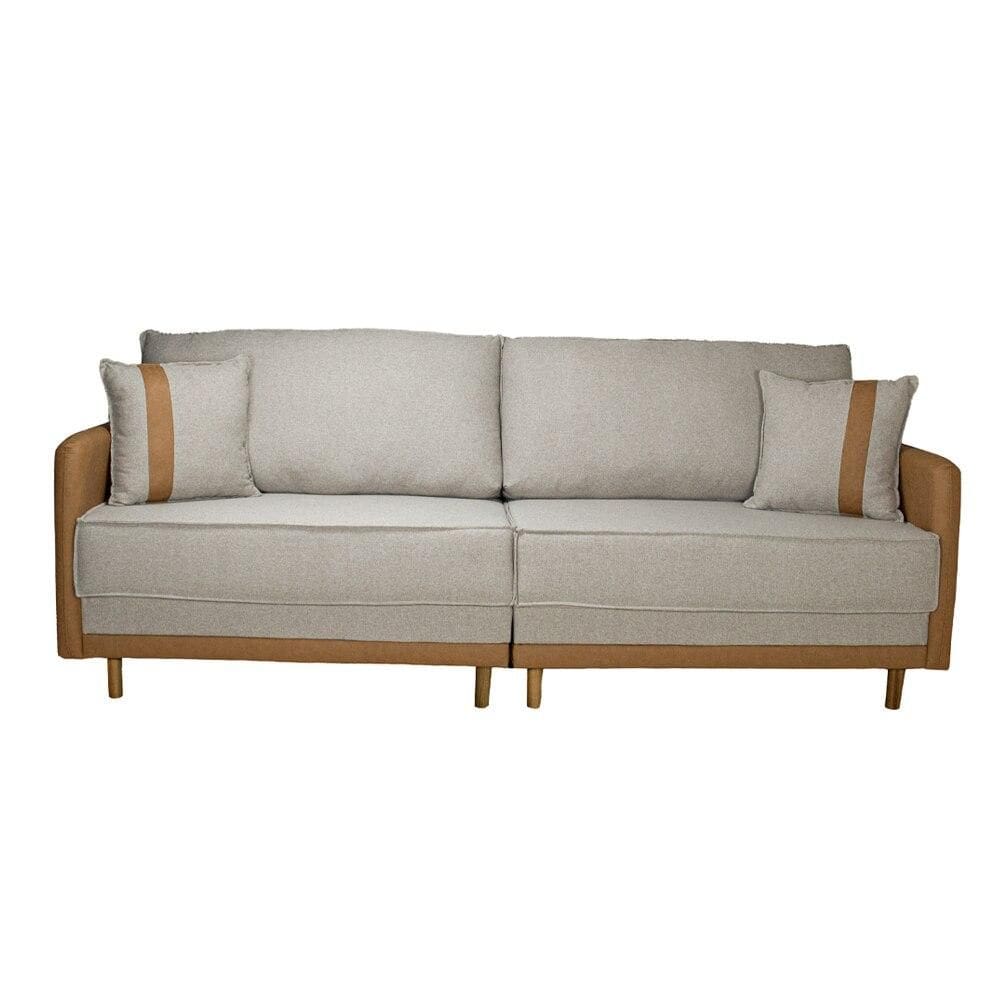 Sofá 4 Lugares Magazin Angra Bege e Carvalho, 230 cm