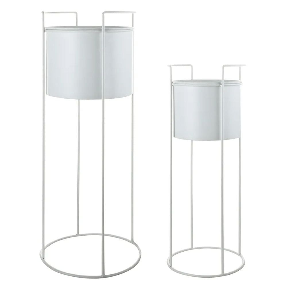 Conjunto 2 Cachepots Decorativos com Suporte de Metal Branco SD0286 BTC
