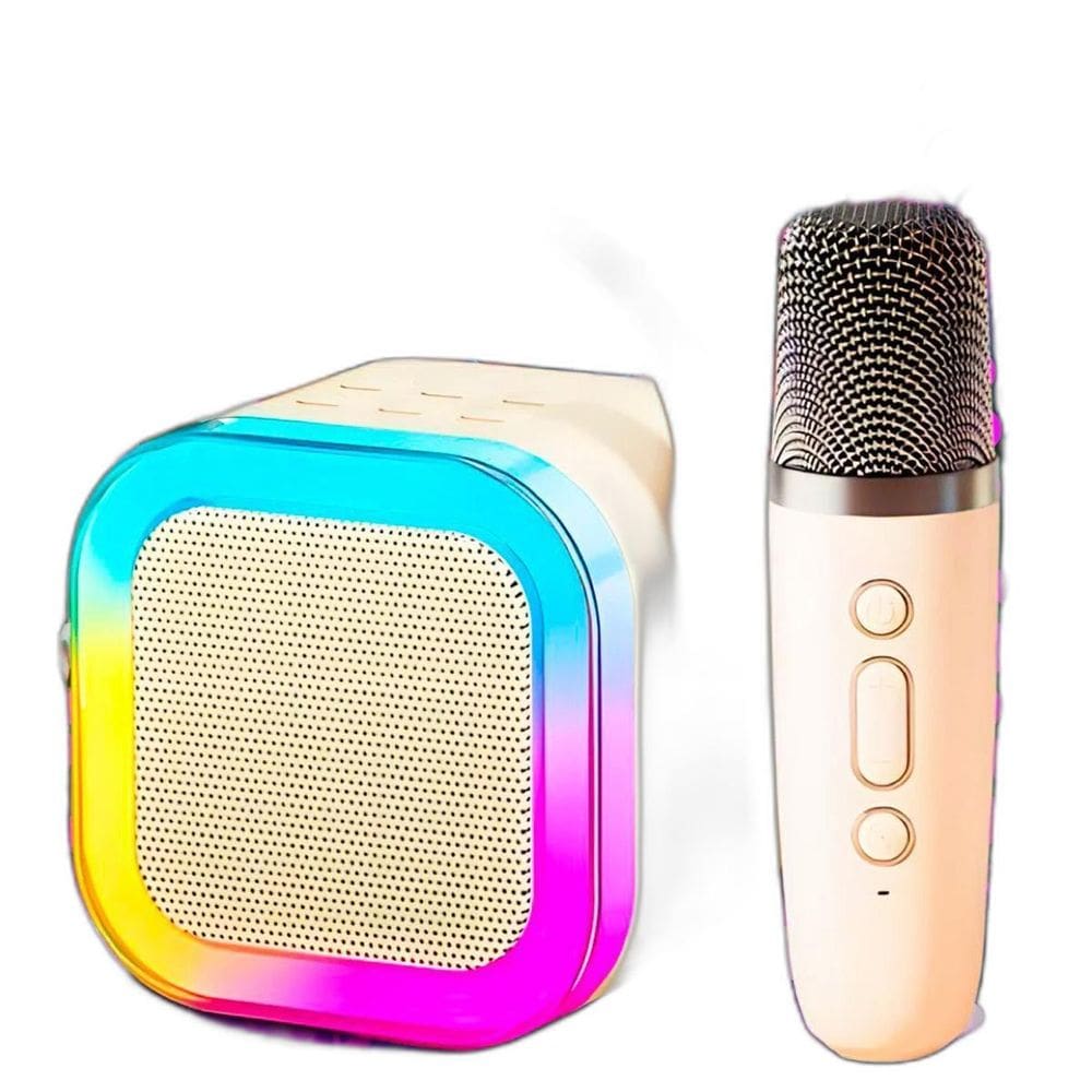 Caixa Som Karaokê Adulto Bluetooth Microfone Sem Fio Luz Led