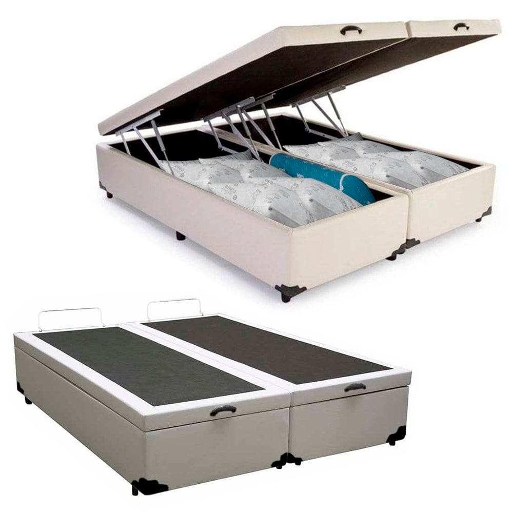 Cama Box Baú Casal Bipartido WHC Sintético Branco 138x188x42