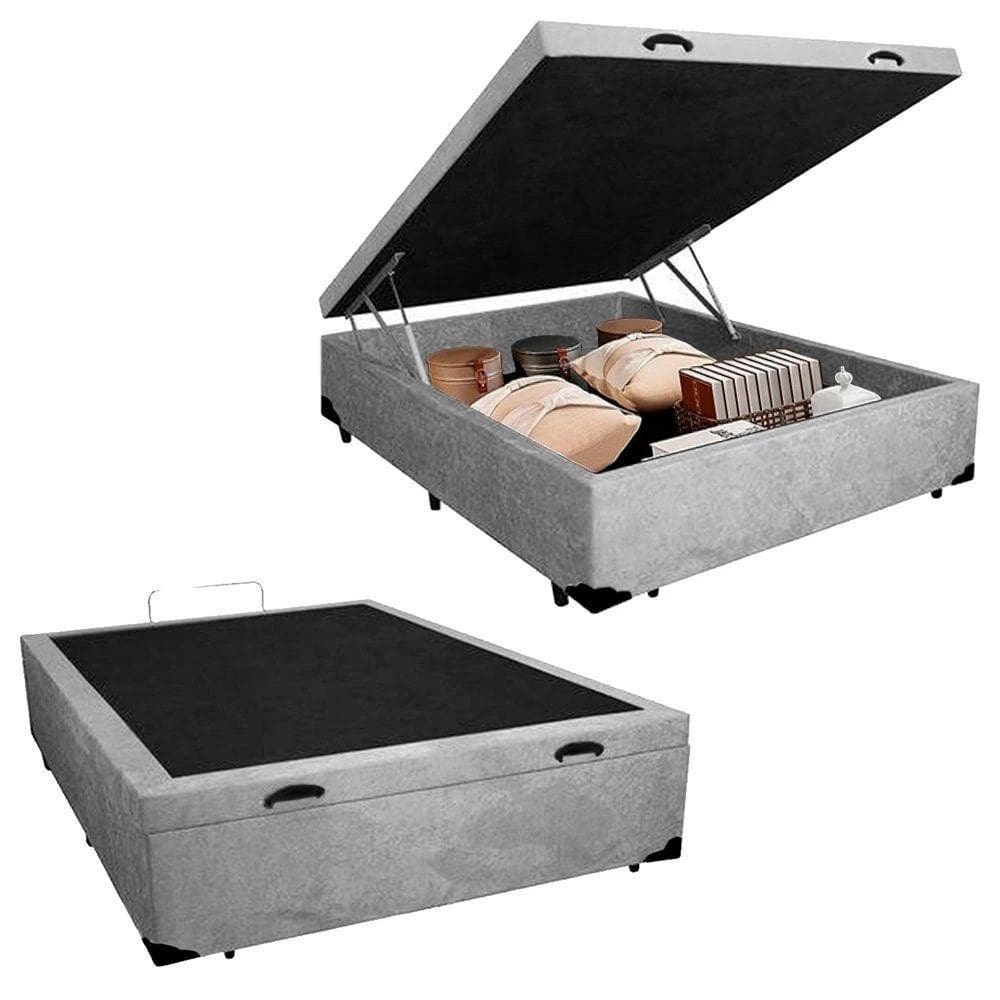 Base Cama Box Bau Casal Cinza Suede Premium 47x138x188 - Santo Box FR