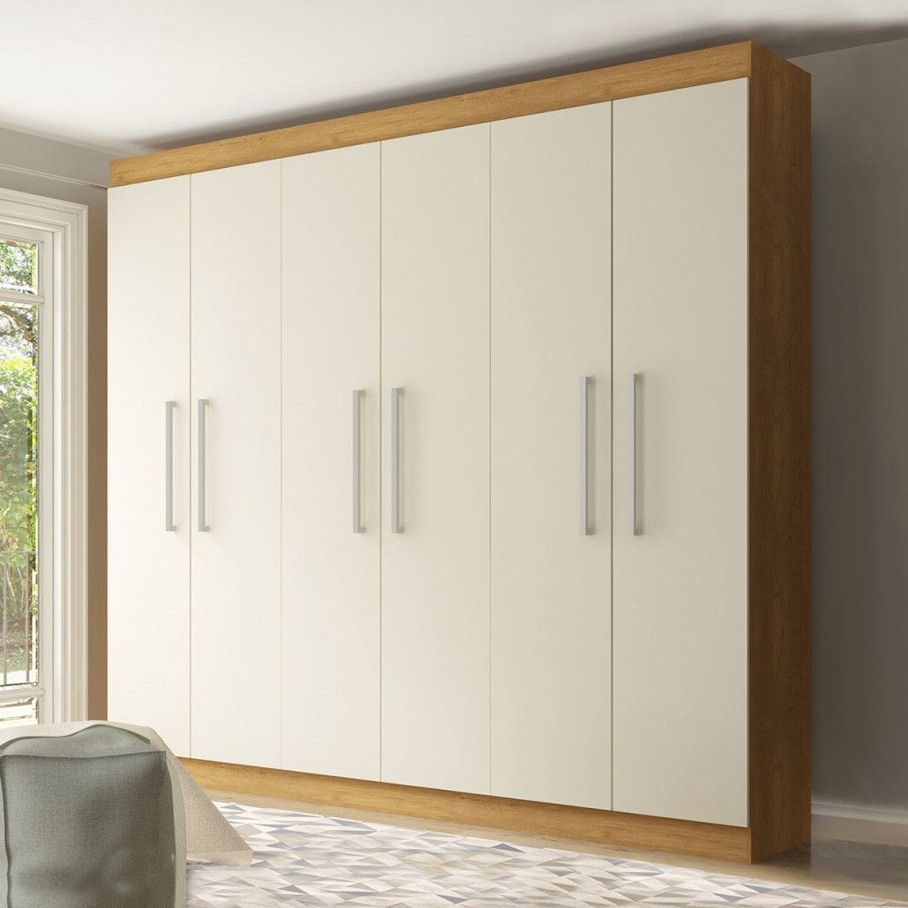 Guarda Roupa Grande de Casal com 6 Portas 3 Gavetas 250x230Cm MDP 1056 Menu Moveis
