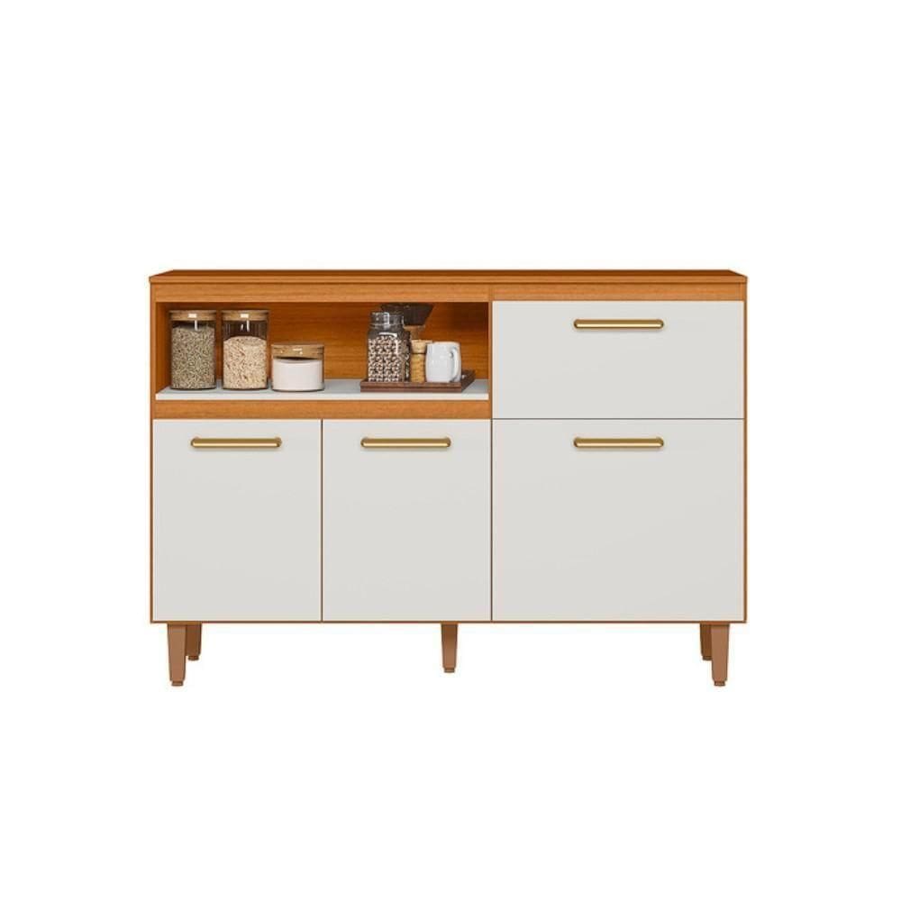 Balcão De Cozinha 3 Portas 1 Gaveta Sicília Freijó-off White Poliman Móveis