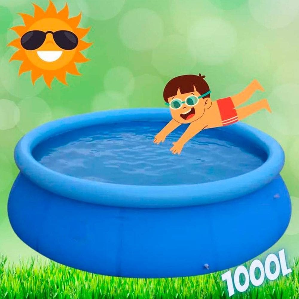Piscina 1000L Azul Redonda Para O Verão Em Família