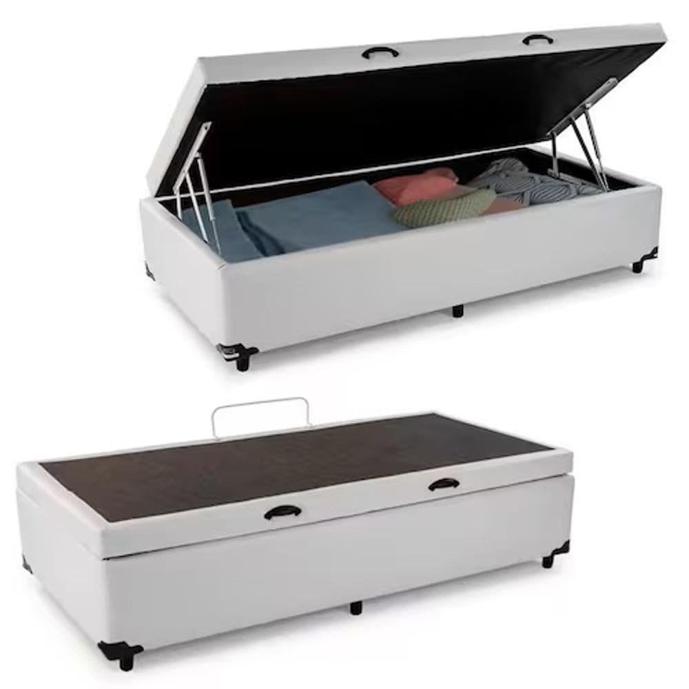 Cama Box Bau Solteiro Branco Sintetico Premium 47x88x188 - FA Elegante