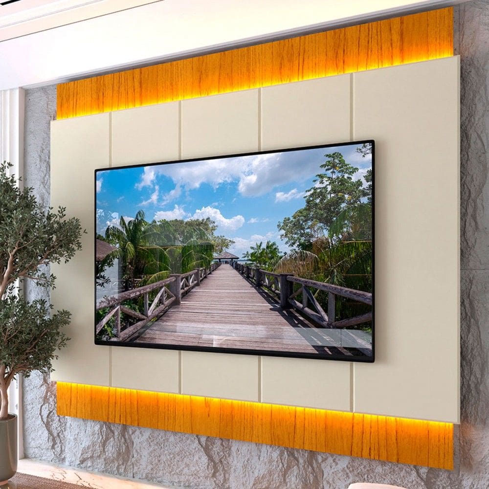 Painel para TV Até 85 Polegadas Magnífico 100% Mdf com Led Naturalle/Off White - Gelius