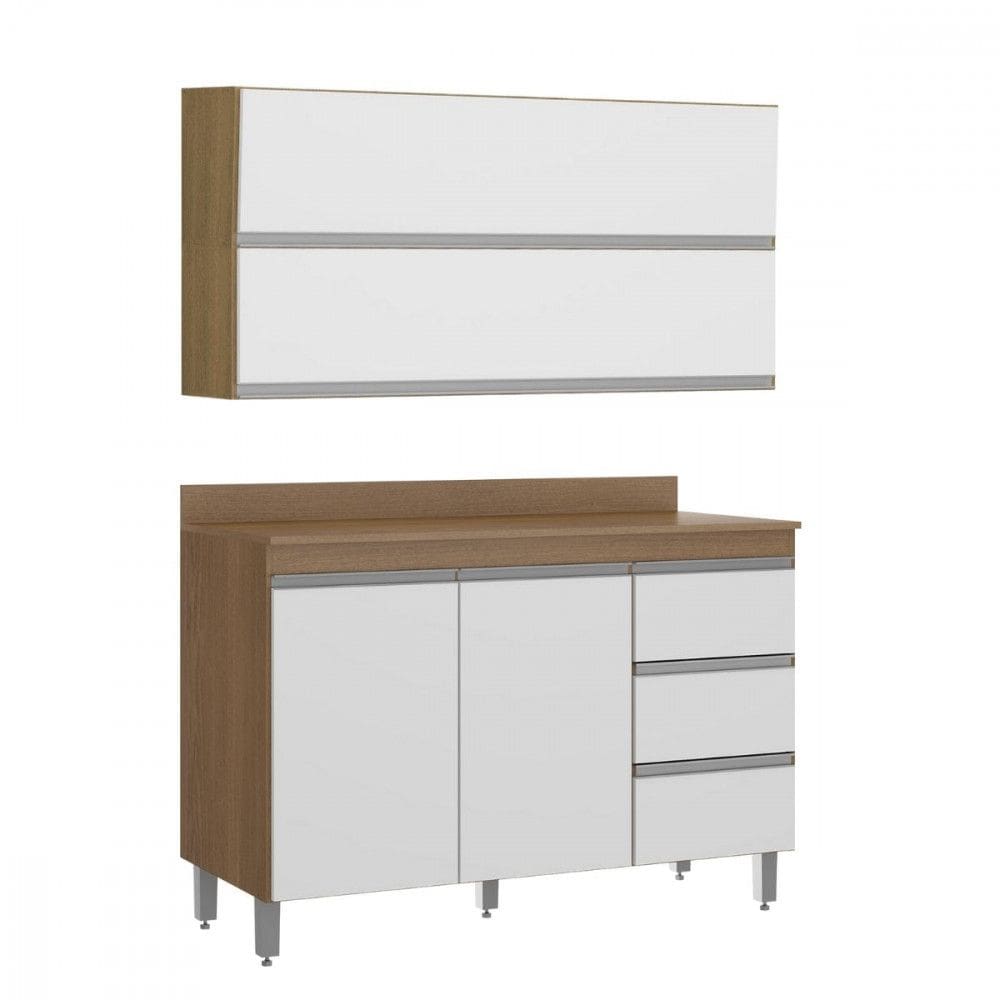 Kit Cozinha Compacta Balcao Tampo Armario Aereo 120cm Menu Moveis