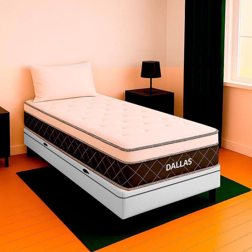 Cama Box Branco E Colchão Dallas Molas Vstore 78x188x20