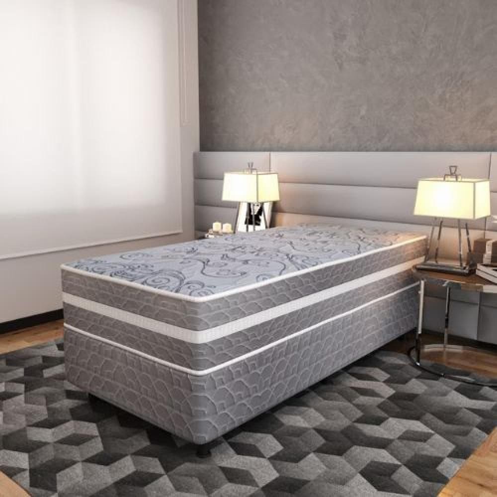 Cama Box Solteiro (88x188) D28 Cinza Topazio Colchões D28 Cinza