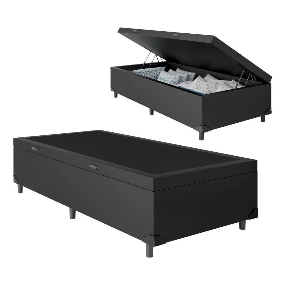 Cama Box Bau Solteiro Preto Sintetico Premium 47x88x188 - FA Elegante