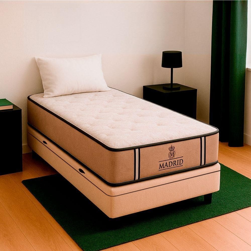 Cama Box Solteirão E Colchão Madrid Molas V-store 96x188x28 Bege